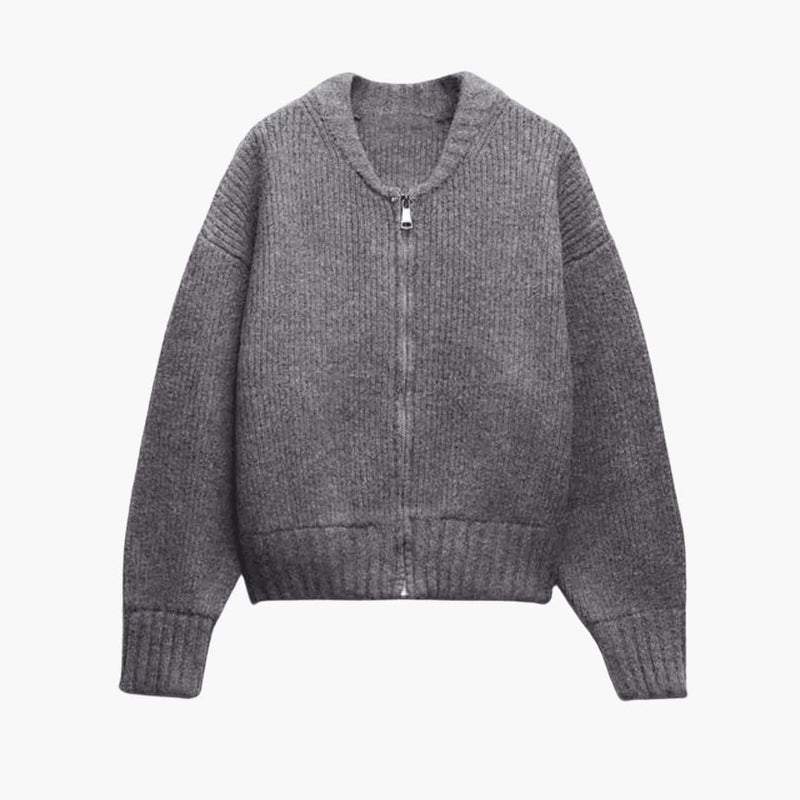Marisela | Cropped Chunky Knit Cardigan with Long Sleeves and Zip-Up Front