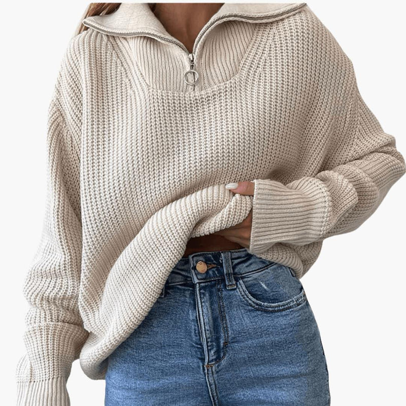 Dahlia | Knit Jumper with Half-Zip Collar and Ribbed Texture