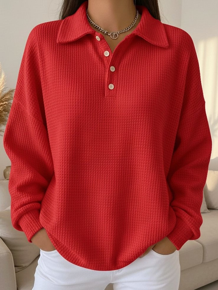 Corisande | Waffle Knit Collared Henley Sweater