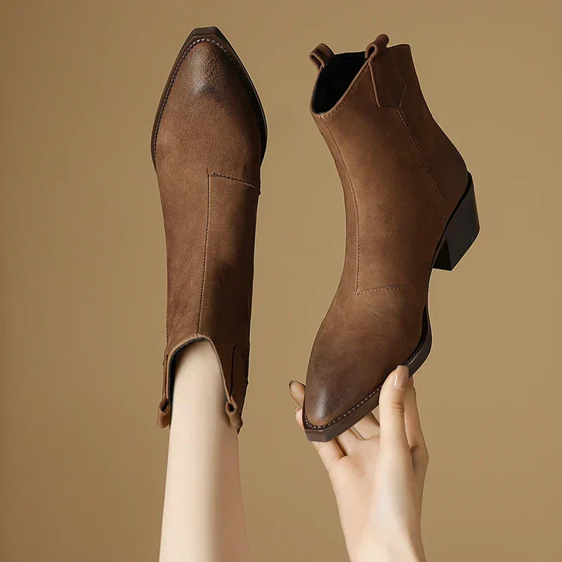 Alessia | Ankle Block Heel Pull Tab Detail Ankle Boots