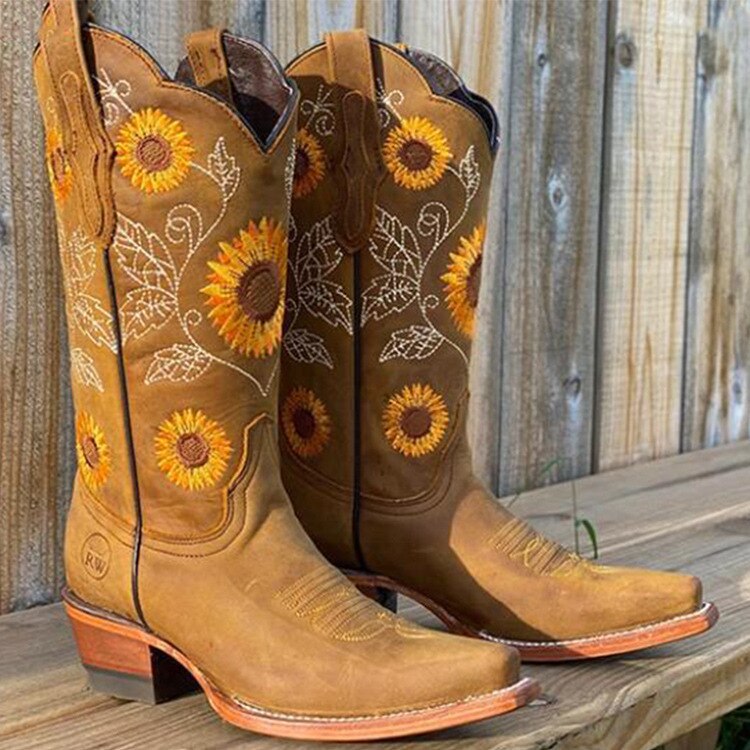Thea | Block Heel Floral Detail Women's Boots