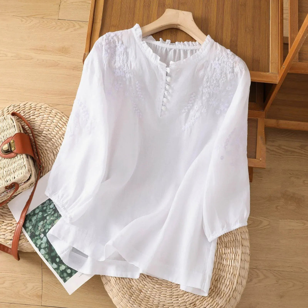 June | Elegant Floral Button-Front Blouse