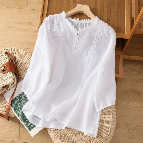 June | Elegant Floral Button-Front Blouse