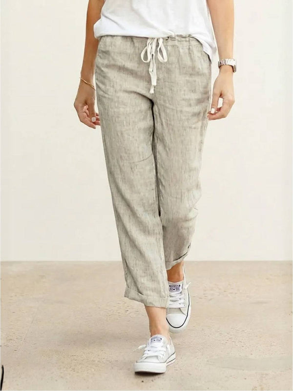 Alyson | Natural Linen Look Drawstring Pants