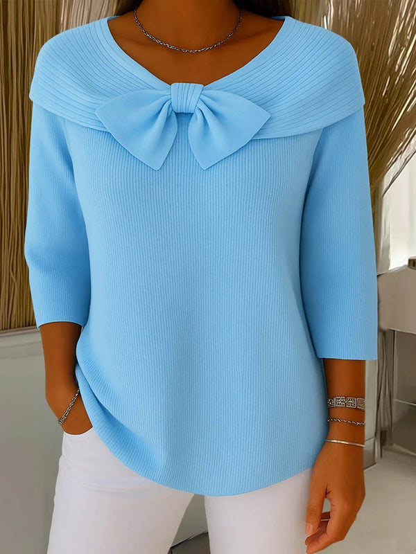 Vickie | Women's Soft Knit Sweater | Elegant Fitted Autumn Top | Cozy Bow Detail Design