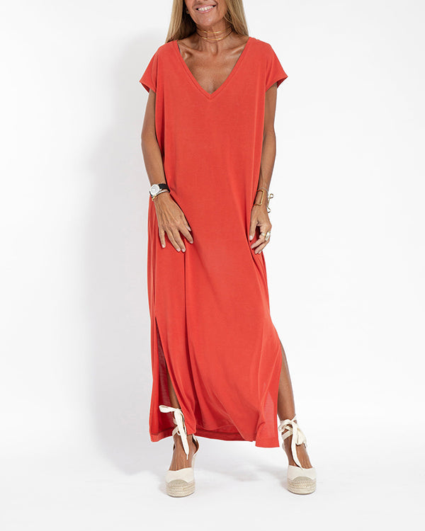Angela | Terracotta V-Neck Maxi Dress