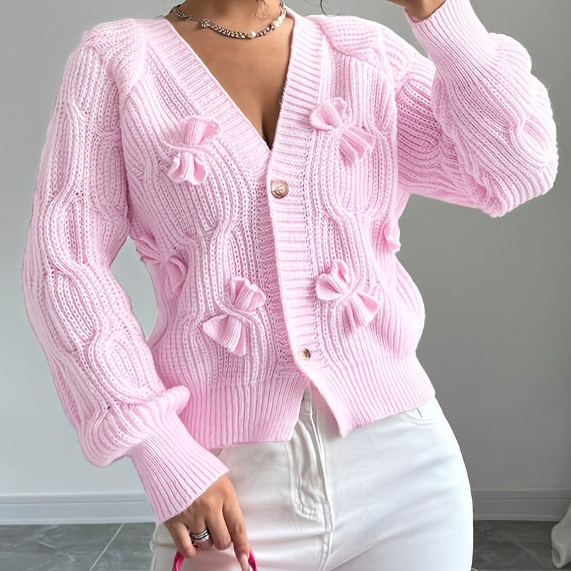 Juniper | Women's Cardigan – Bow Detail Long Sleeve Button-Up Knit