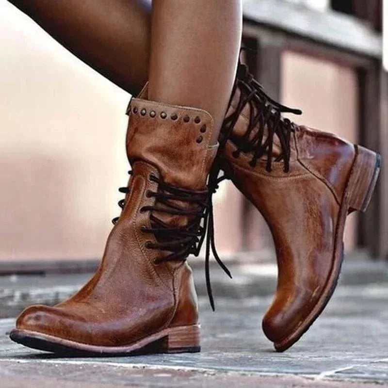 Alaina | Lace-Up Ankle Boot with Western Detail