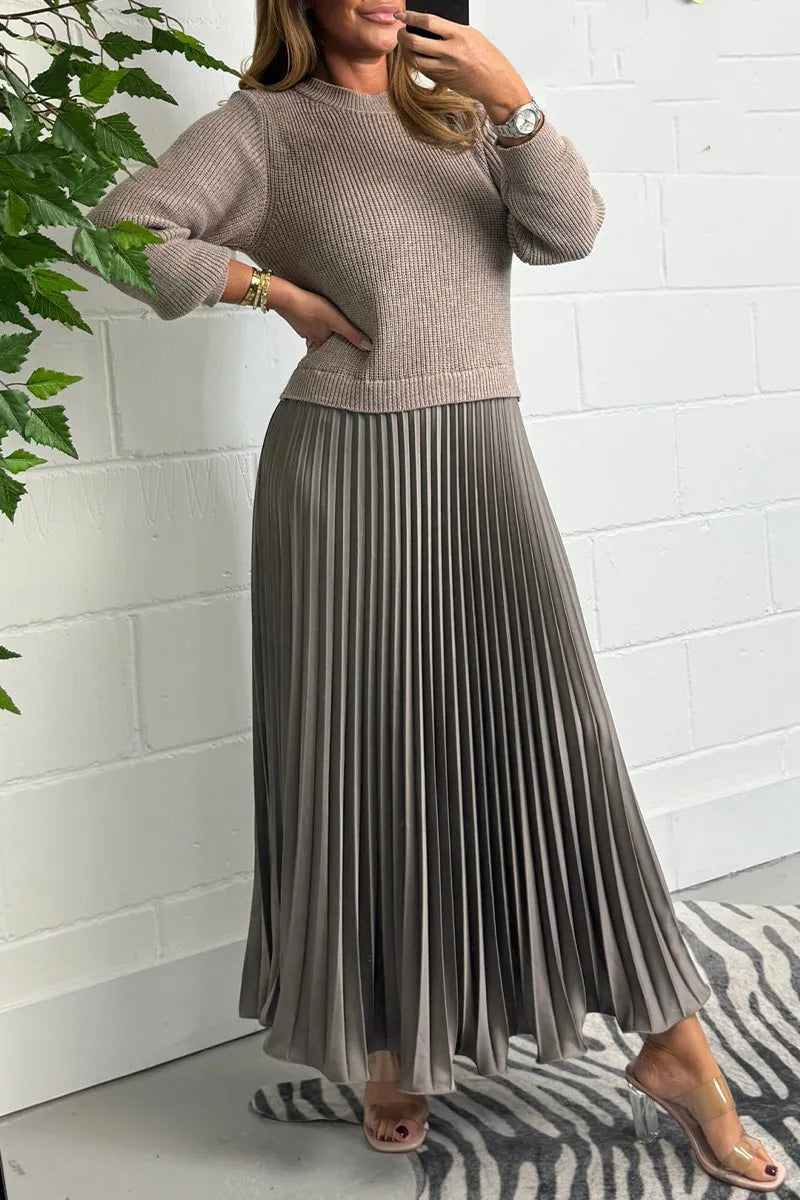 Verina | Knit Sweater Midi Dress with Pleated Skirt