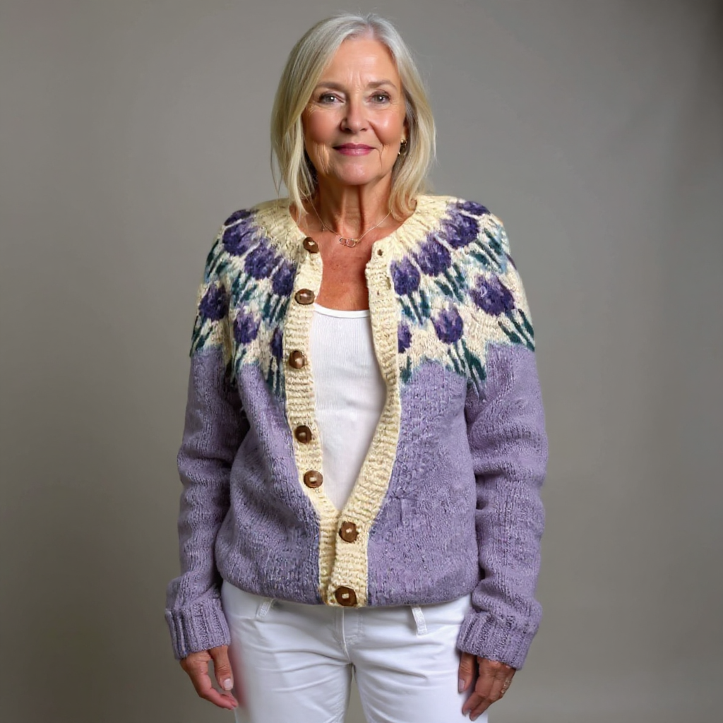 India | Women's Winter Cardigan – Vintage Icelandic Knit, Plus Size
