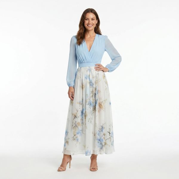 Women's Lightweight Floral Maxi Dress | Elegant V-Neck Summer Gown
