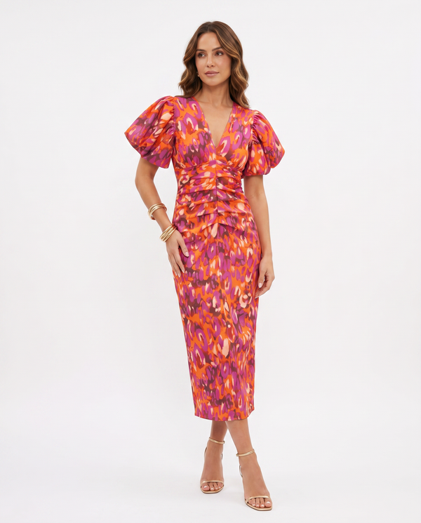 Women's Lightweight Vibrant Printed Dress | Elegant Flattering Cocktail Attire