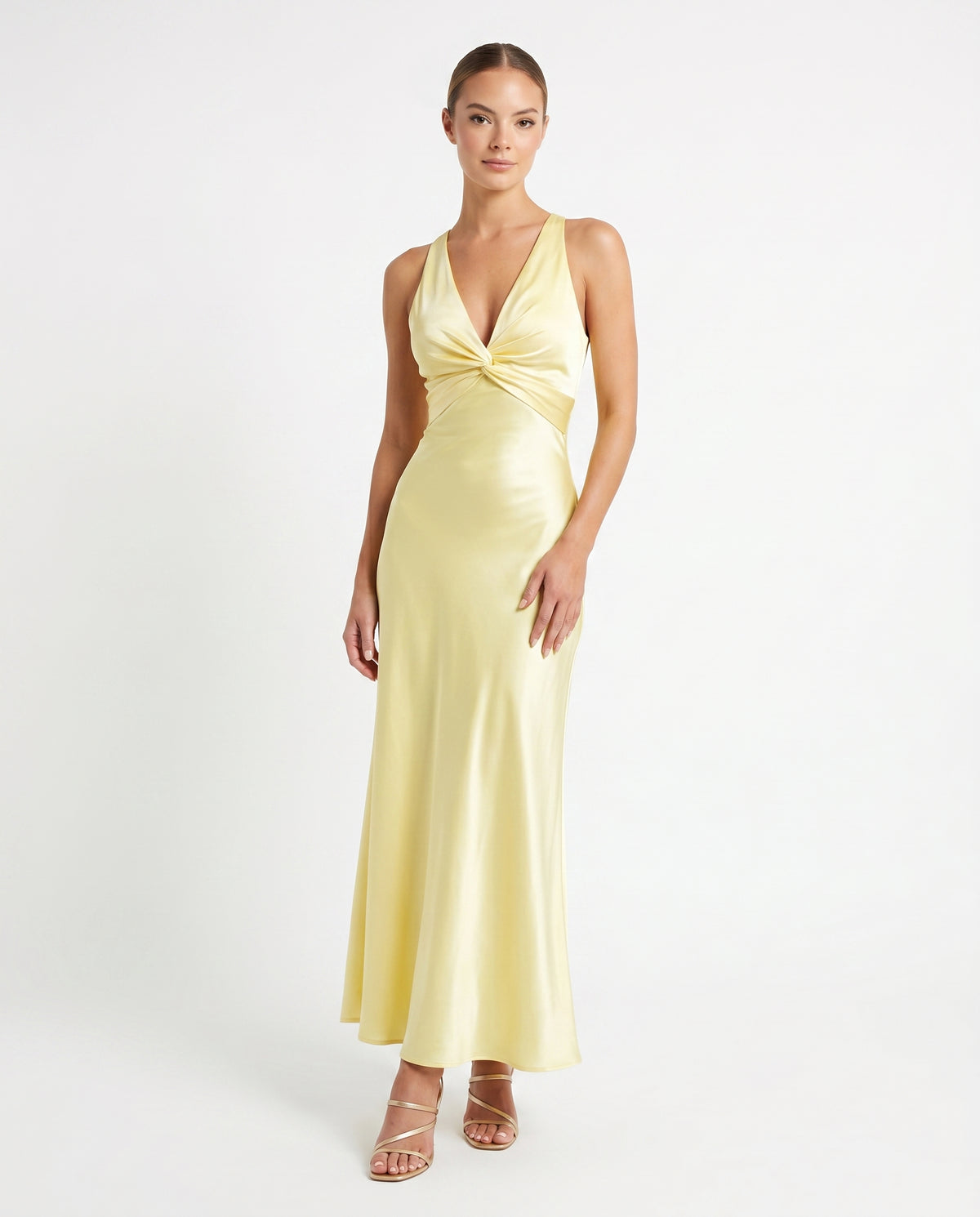Women's Lustrous V-Neck Maxi Dress | Elegant Bow-Back Formal Gown