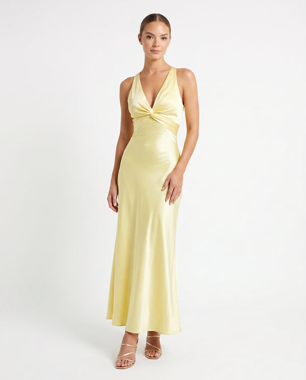 Women's Lustrous V-Neck Maxi Dress | Elegant Bow-Back Formal Gown