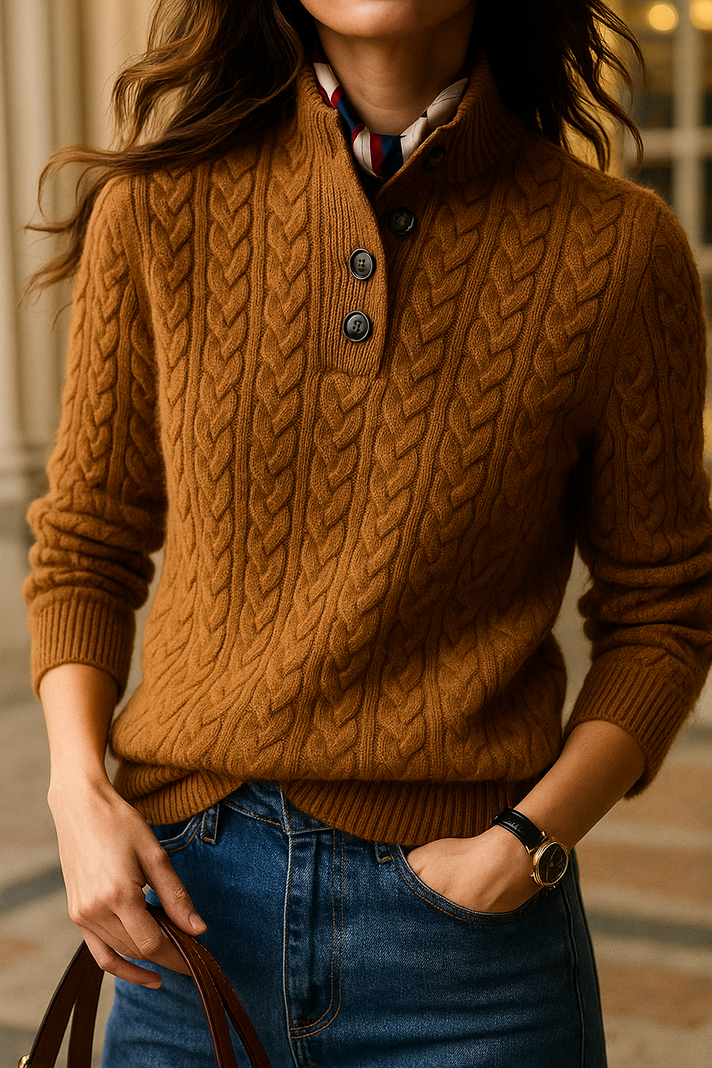 Ophelia | Button-Up Cable Knit Sweater for Women