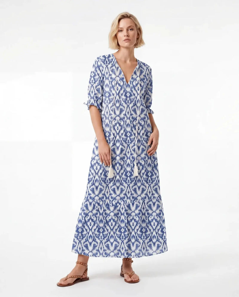 Luna | Boho Ikat V-Neck Maxi Dress