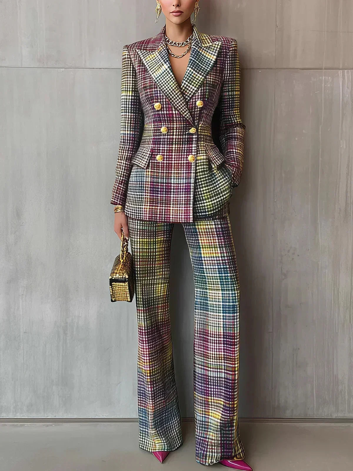 Yolanda | Plaid Double-Breasted Suit Set