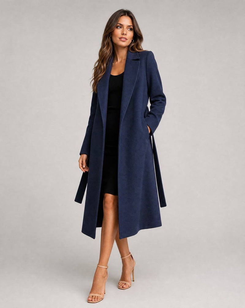 Florence | Women's Trench Coat – Belted Wool-Blend Long-Line Lapel Overcoat