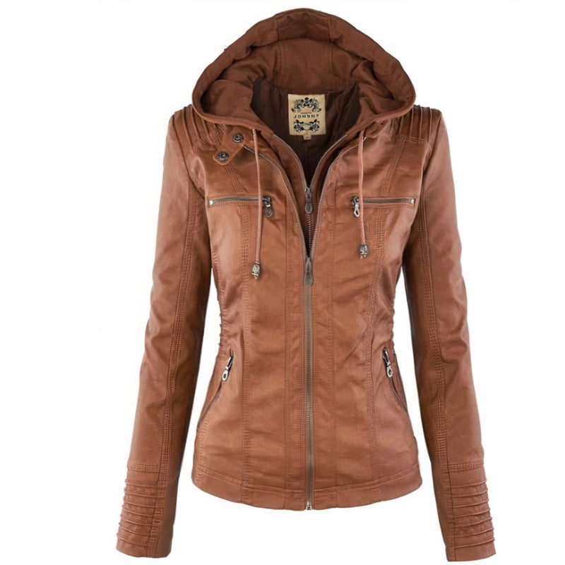 Clementine | Women's Leather Jacket – Hooded Removable Hood Biker