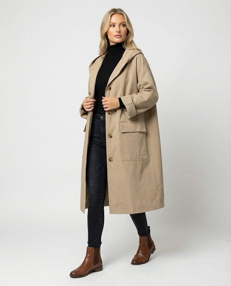Josephine | Women's Trench Coat – Long Waterproof Windproof Hooded
