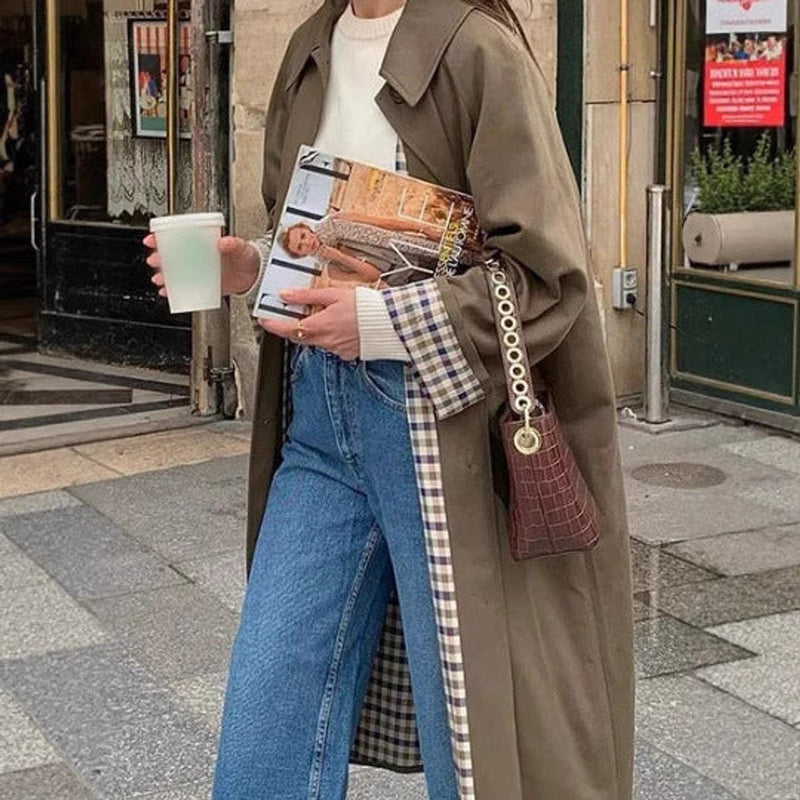 Nora | Women's Trench Coat – Oversized Plaid-Lined Cotton Blend