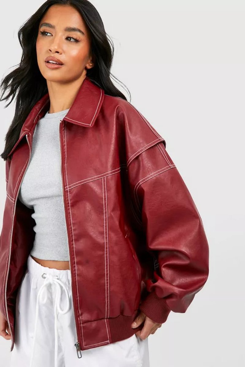 Kate | Women's Quilted Jacket – Oversized Contrast Stitch Bomber