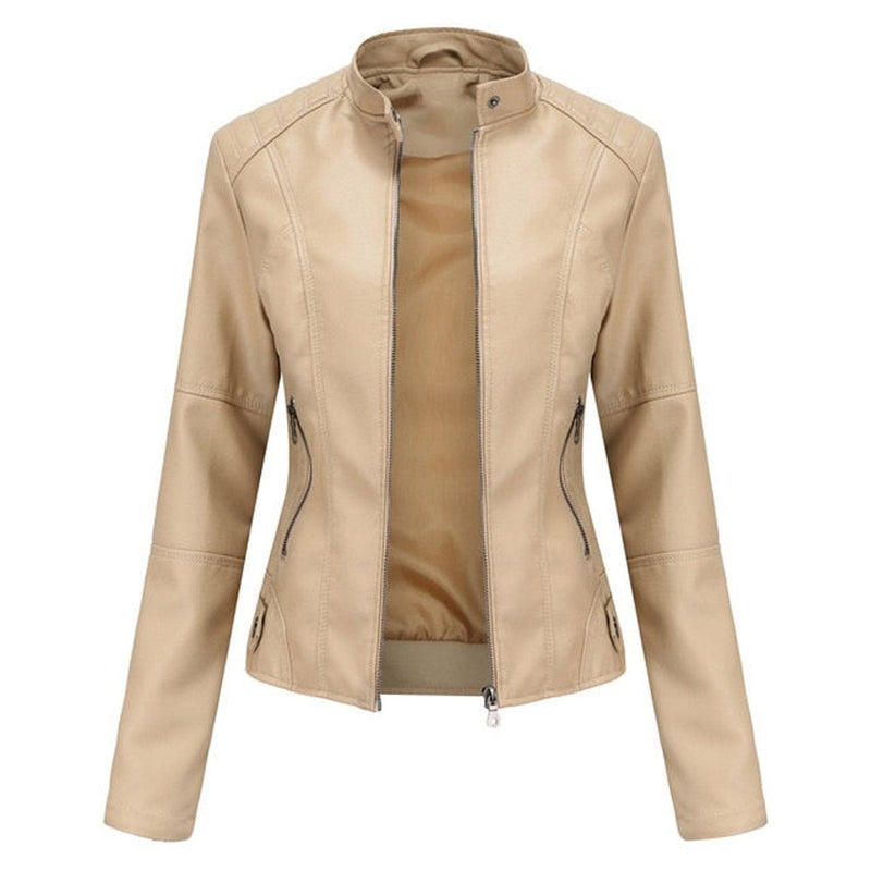 Verity | Women's Leather Jacket – Short-Cut Mock-Neck Zip-Up