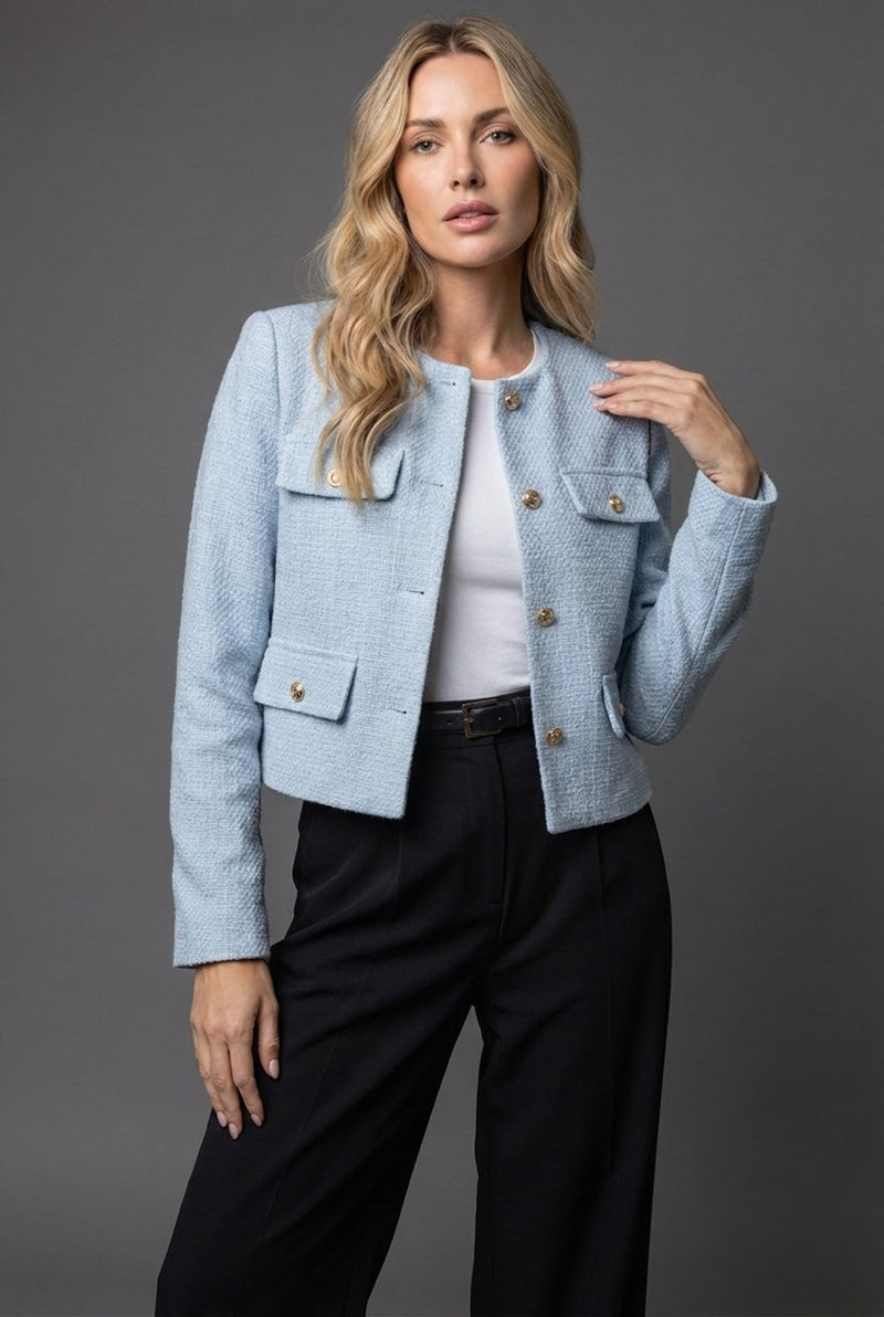 Meredith | Women's Blazer – Tweed Round-Neck Cropped