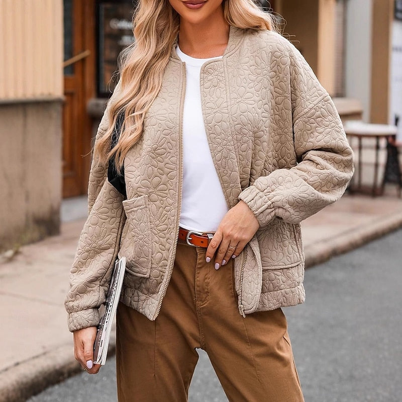 Calla | Women's Bomber Jacket – Textured Floral Lightweight Fall Jacket