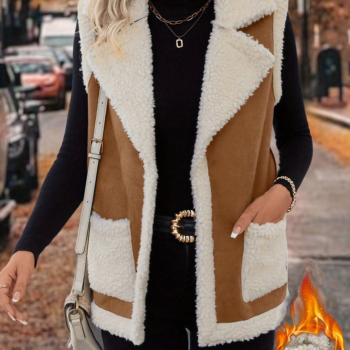 Sylvie | Women's Warm Vest – Lapel Collar Cozy Winter Vest