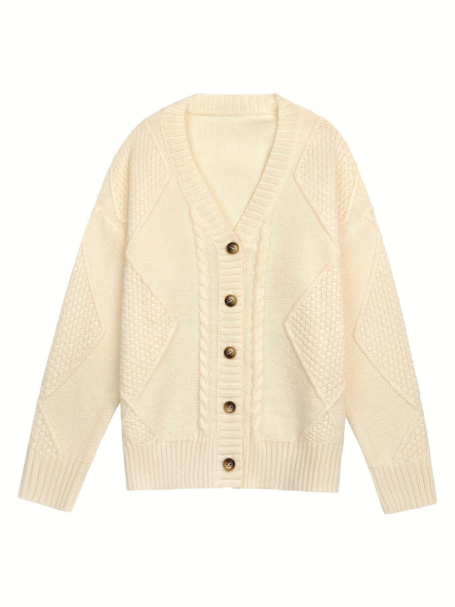 Cora | Women's Winter Cardigan – Cable Knit Button-Front V-Neck view 4