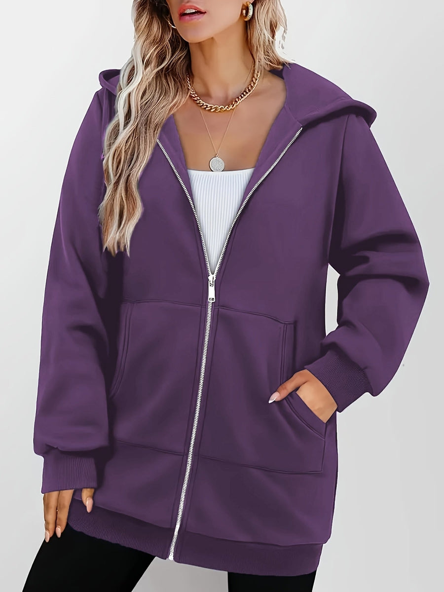 Heather | Women's Longline Zip Up Hoodie – Hooded Jacket Tunic Sweatshirt view 5