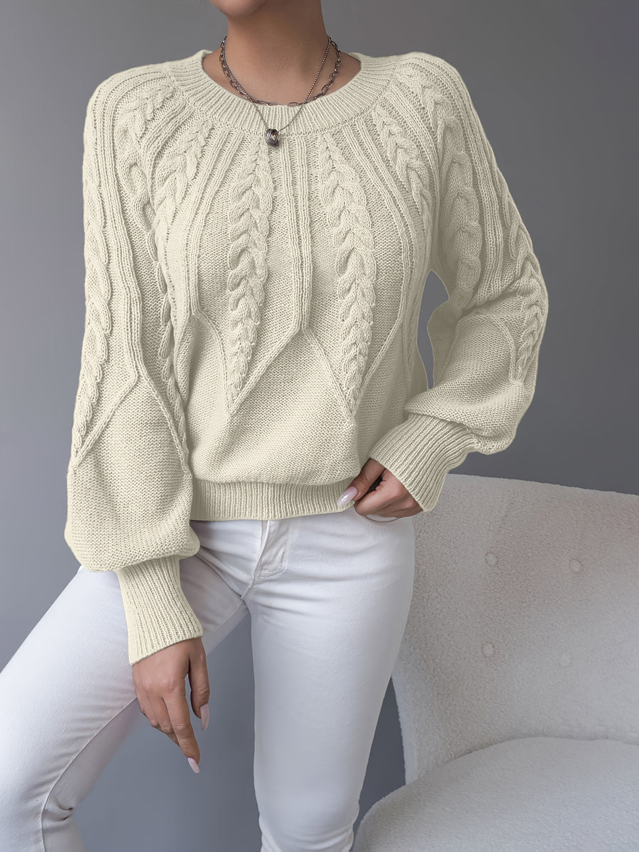 Elsie | Women's Cable Knit Sweater – Lantern Sleeve Textured Pullover view 14