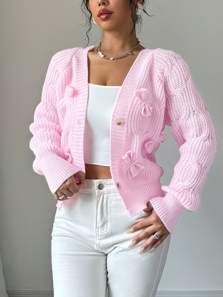 Juniper | Women's Cardigan – Bow Detail Long Sleeve Button-Up Knit view 6
