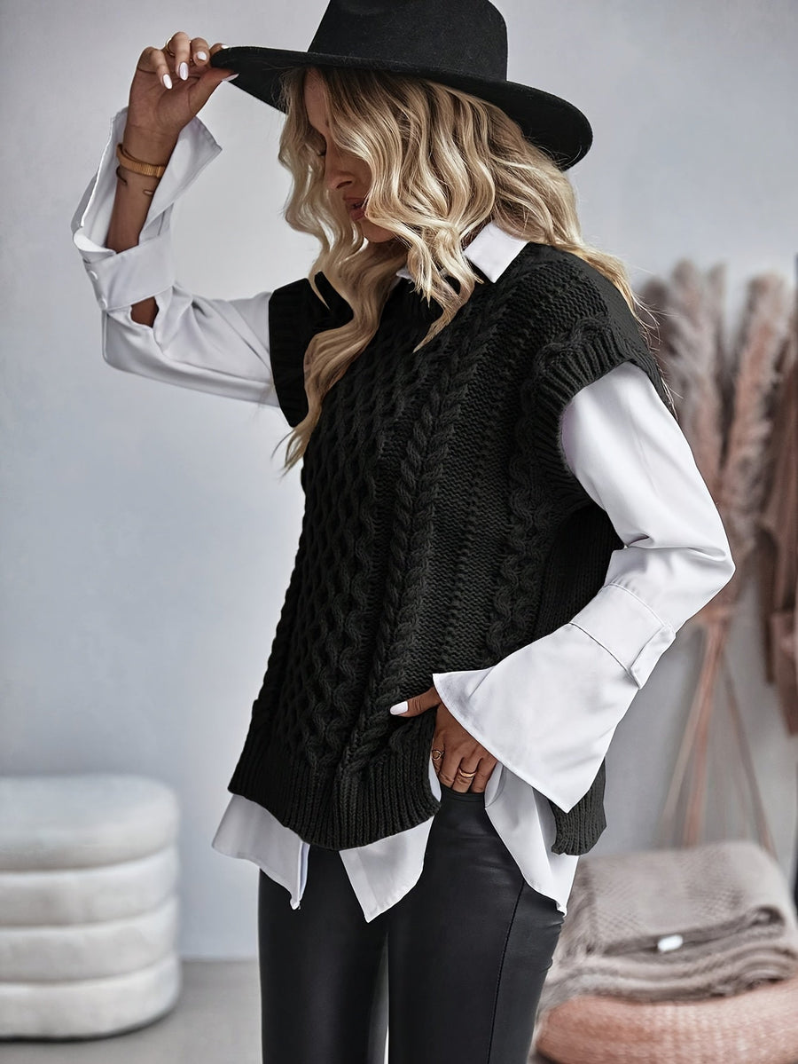 Bridget | Women's Cable Knit Sweater Vest – Cozy V Neck Knit Vest view 11