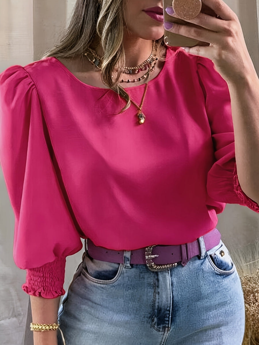Ellen | Women's Puff Sleeve Blouse – Elegant Long Sleeve Dressy Top view 8