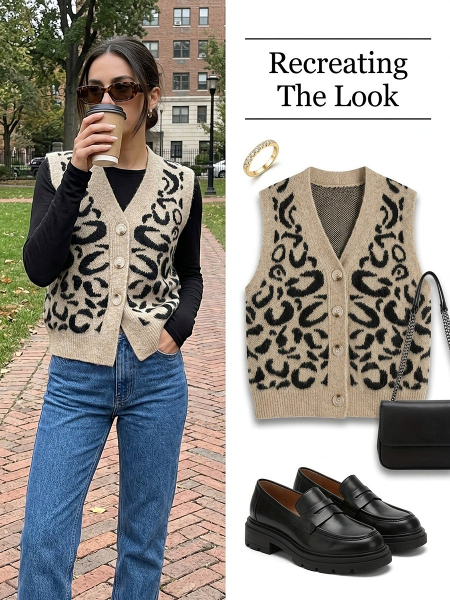 Liesl | Women's Vest Top – Patterned Button Front Sleeveless Waistcoat view 6