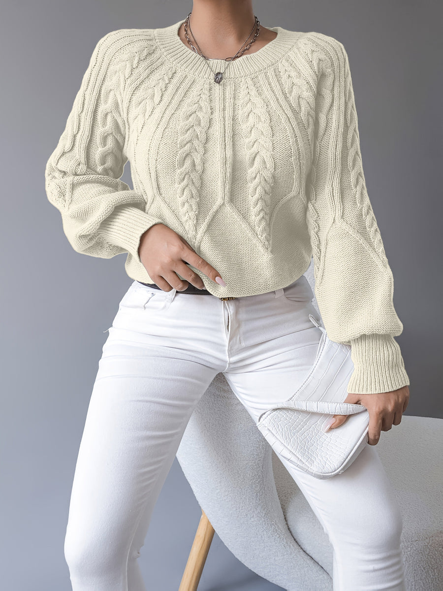 Elsie | Women's Cable Knit Sweater – Lantern Sleeve Textured Pullover view 11