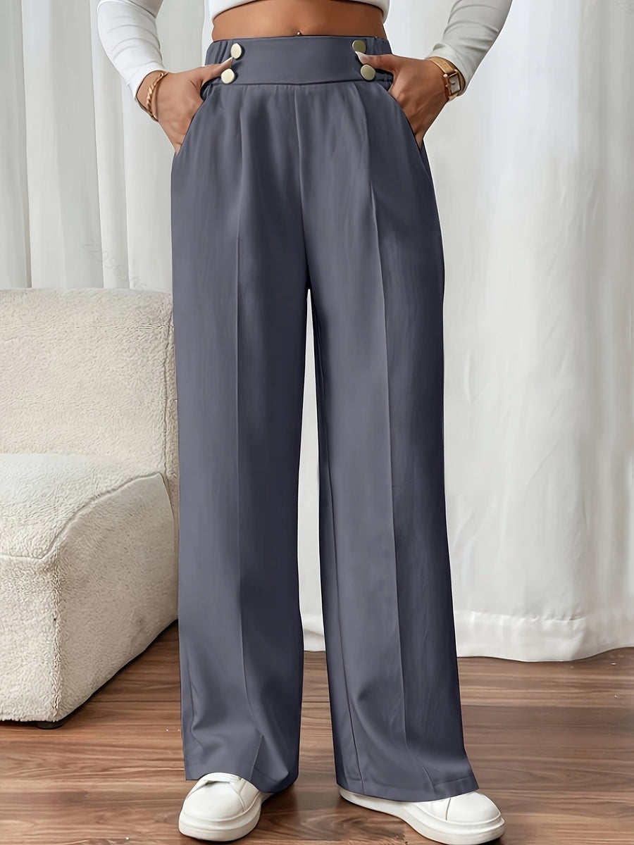 Lydia | Women's Wide Leg Trousers – High Waisted Elastic Waist Dress Pants view 8