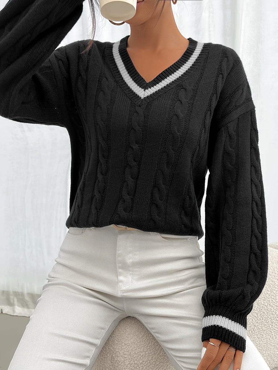 Camryn | Women's V Neck Cable Knit Sweater – Classic Winter Pullover view 14