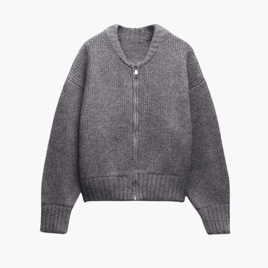 Marisela | Cropped Chunky Knit Cardigan with Long Sleeves and Zip-Up Front view 1