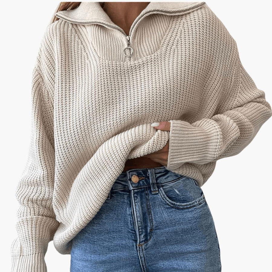 Dahlia | Knit Jumper with Half-Zip Collar and Ribbed Texture view 1
