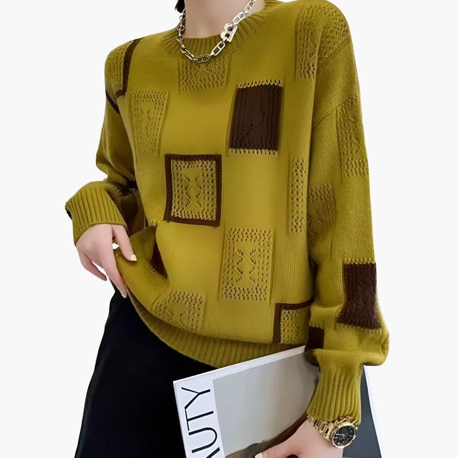 Verona | Patchwork Knit Jumper with Long Sleeves and Pullover Style view 5