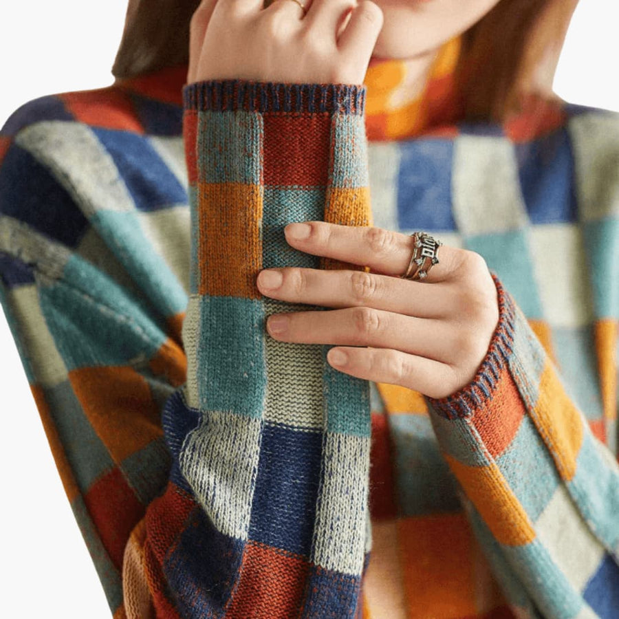 Anthea | Patchwork Turtleneck Jumper with Long Sleeves and Ribbed Cuffs view 2