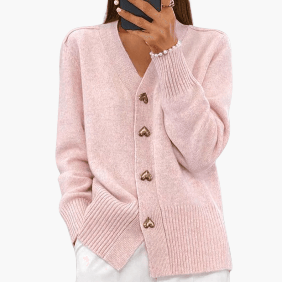 Isolde | Button-Up Cardigan with Heart Button Details and Long Sleeves view 2