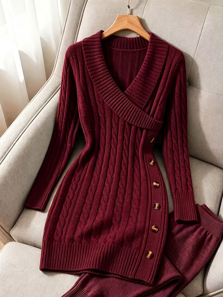 Loretta | Women's Halloween Sweater Dress – Cable Knit V Neck Fall Dress view 6