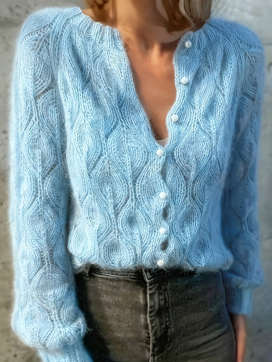Goldie | Women's Winter Cardigan – Mink-Soft Pearl Button view 4
