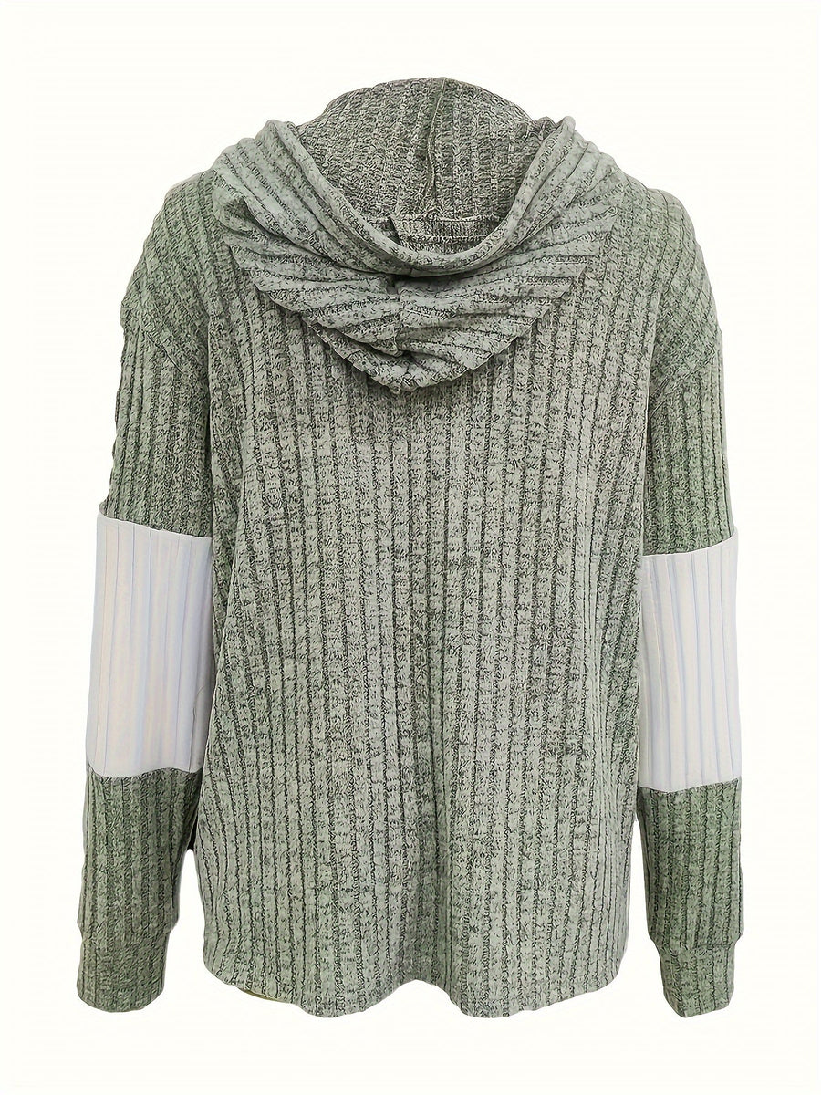 Shannon | Women's Zip Up Hoodie – Color Block Ribbed Cozy Sweatshirt view 3