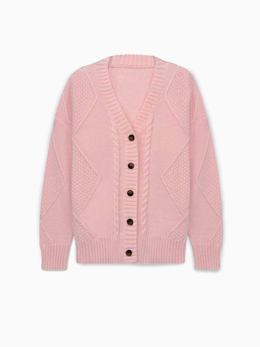 Cora | Women's Winter Cardigan – Cable Knit Button-Front V-Neck view 6