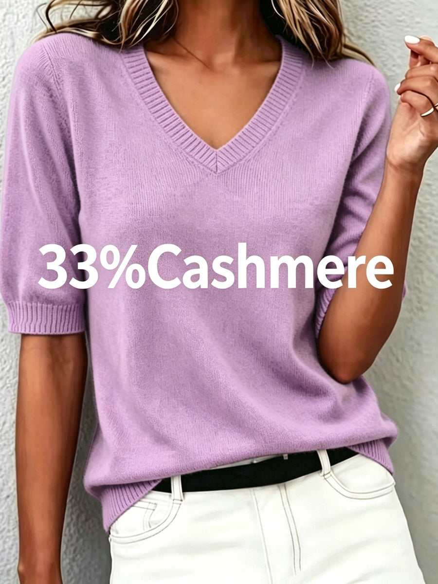 Sabina | Cashmere Blend Short-Sleeve V-Neck Sweater view 2